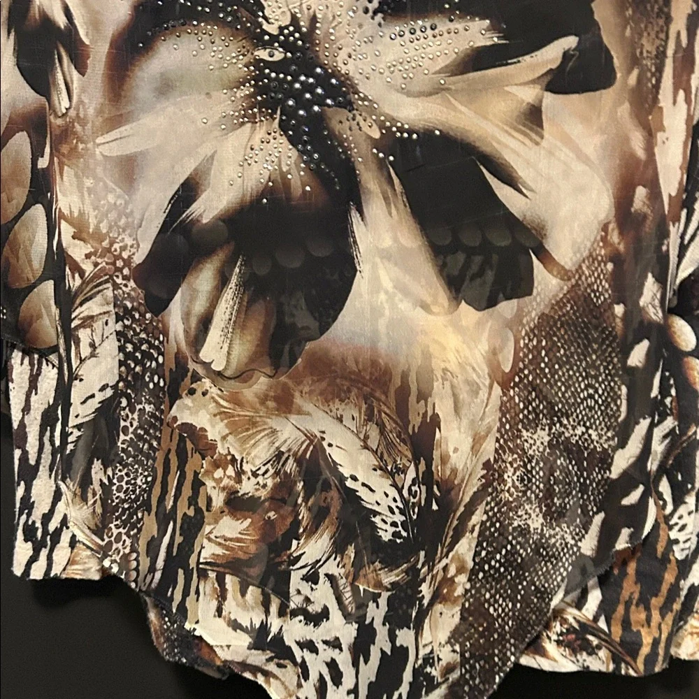 Roz & Ali Brown Floral Women's Blouse - Picture 3 of 7